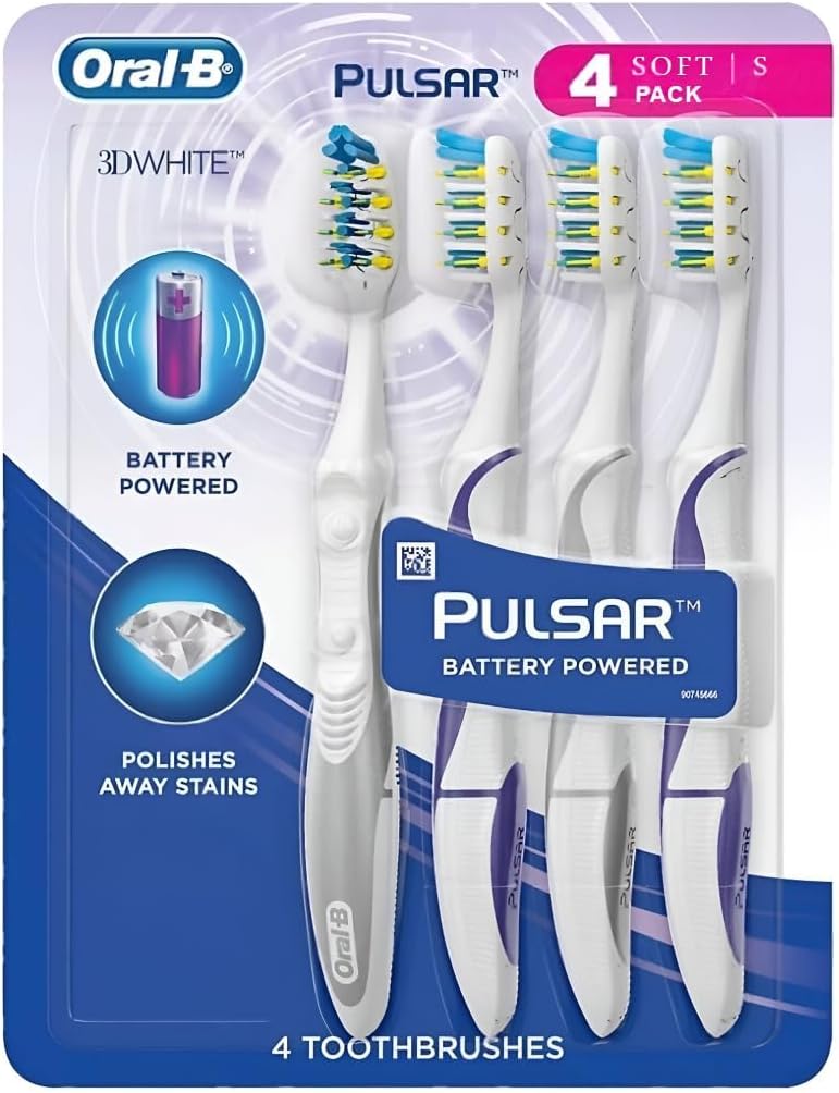 Oral B 3D White Luxe 4 Count ( Pack of 1) Pulsar Battery Powered Toothbrushes