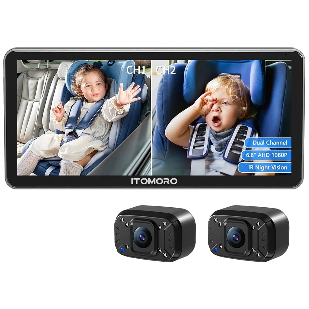 Itomoro Baby Car Camera Dual-Channel 6.8 inch HD 1080P Display with 2 IR Night Vision, Baby Car Mirror Easily Install Car Camera for Baby with Crystal Clear Wide View for Rear Facing Seat