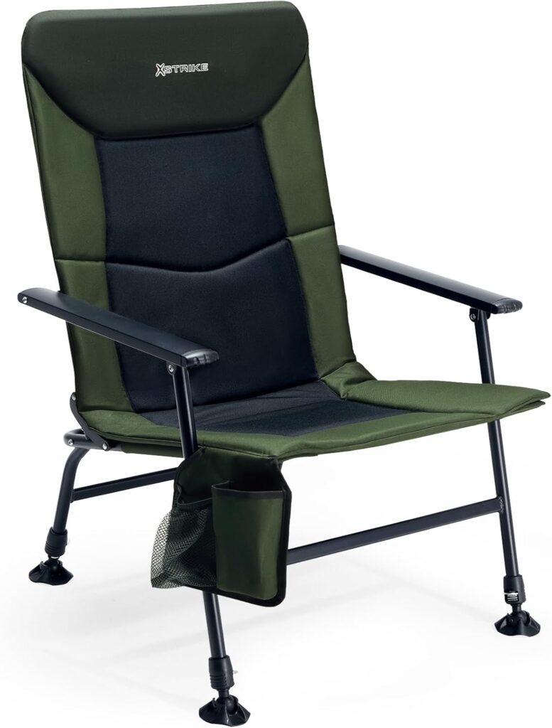 X Strike Camping Chair High Backrest,Fishing Chair for Adults Heavy Duty Support 350LBS,Ultimate Comfort Folding Chair with Adjustable Legs,Cup Holder,Side Pocket for Beach,Fishing,Trip,Picnic,Lawn
