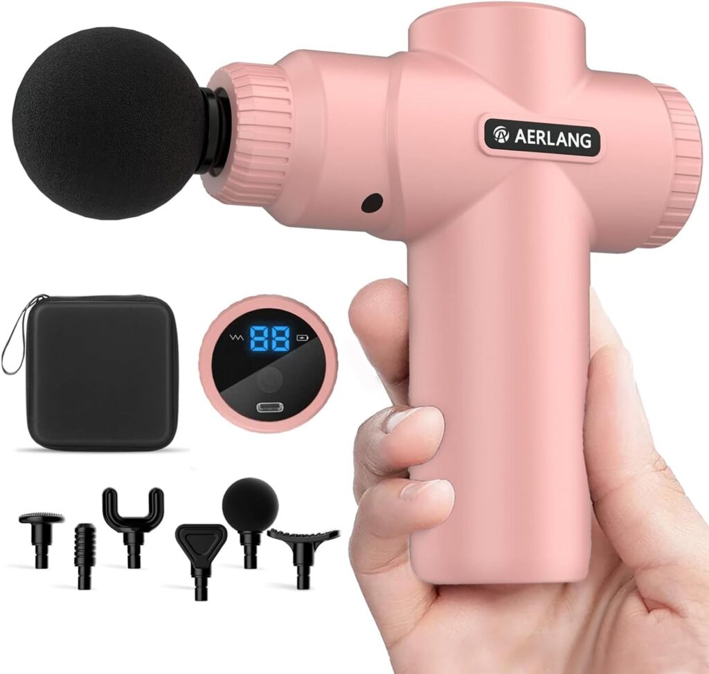AERLANG Mini Massage Gun-Pink,Muscle Deep Tissue Massager Gun, Handheld Percussion Massager, Portable Quiet Massage Gun with Carry Case for Home Office Gym Motehr Day Gifts for Women Men Her