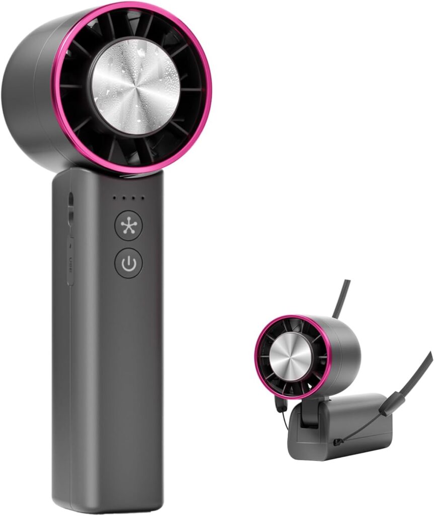 Handheld Mini Fan with Ice Cooling, 4 Speeds Adjustable Personal Fan, 4800mAh USB-C Rechargeable Battery Operated, Ultra-Quiet Portable Pocket fan for Travel, Home, Office, Outdoor Black