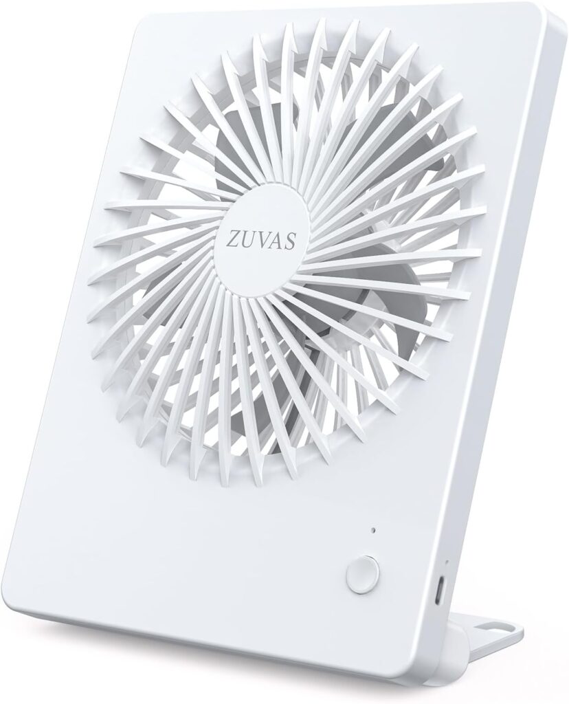 Zuvas Desk Fan Battery Operated Fan Rechargeable 180°Tilt Folding Personal Fan Ultra Quiet Small Portable 3 Speed Adjustable Strong Wind Fan For Office Bedroom Home Desktop Camping (White)