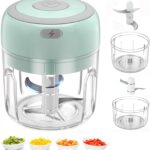 Electric Mini Food Chopper, Rechargable Small Food Processor for Garlic, Puree, Onion, Herb, Veggie, Ginger, Fruit Blender (250ml+100ml 2 cups, Green)