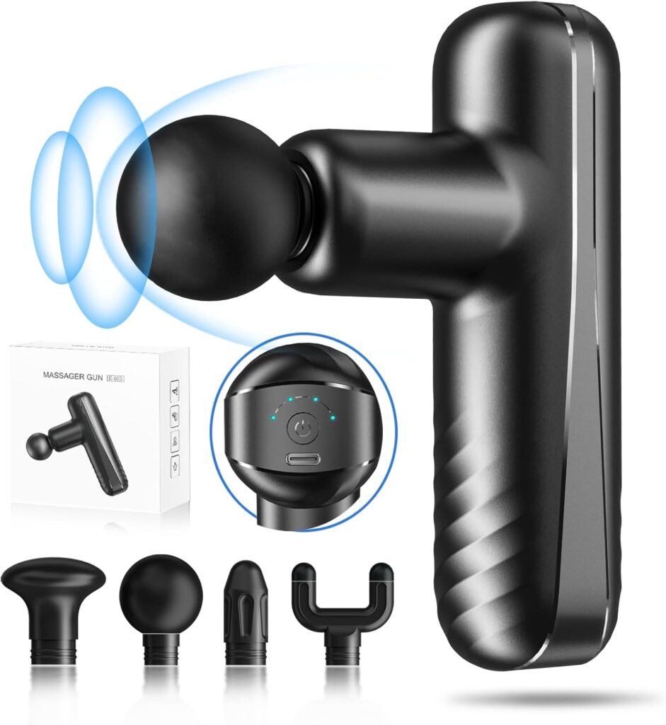 Mini Massage Gun for Deep Tissue Percussion – Portable Handheld Massager for Muscle Recovery with 4 Massage Heads High-Intensity Vibration Rechargeable Small Massage Gun