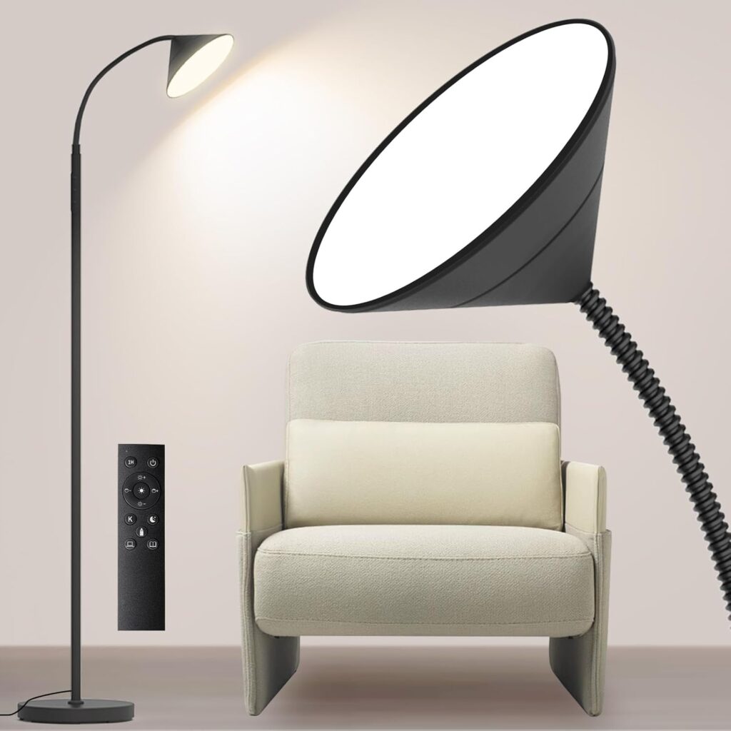 76″ LED Floor Lamp, 18W/1800LM Super Bright Reading Standing Lamp,Stepless Dimmable&Adjustable Color Temperature 2700K-6500K w/Remote& Touch Control Lamps for Living Room Bedroom Office Black