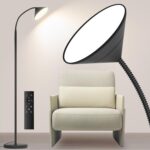 76″ LED Floor Lamp, 18W/1800LM Super Bright Reading Standing Lamp,Stepless Dimmable&Adjustable Color Temperature 2700K-6500K w/Remote& Touch Control Lamps for Living Room Bedroom Office Black