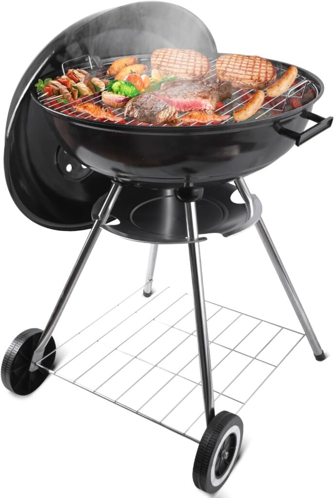 Charcoal Grill – portable BBQ Grill with adjustable air vent, wheels, hanlde – Charcoal Kettle Grill for outdoor, camping, backyard, picnics, party parties (22inch Apple)