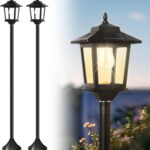 PASAMIC 63″ Solar Lamp Post 2Pack, Outdoor Lights Waterproof, Pole Lights Outdoor, Floor Lamp for Patio, Warm White, Replaceable Bulb