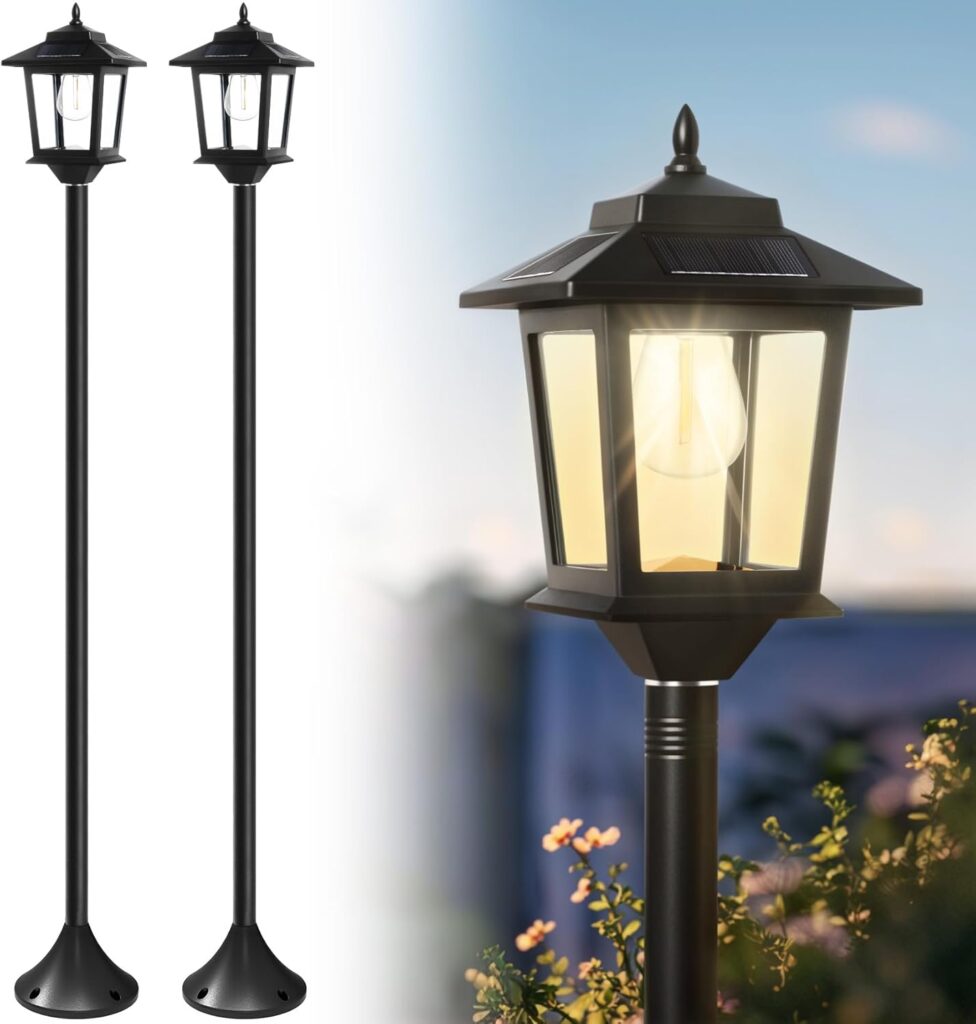 PASAMIC 63″ Solar Lamp Post 2Pack, Outdoor Lights Waterproof, Pole Lights Outdoor, Floor Lamp for Patio, Warm White, Replaceable Bulb