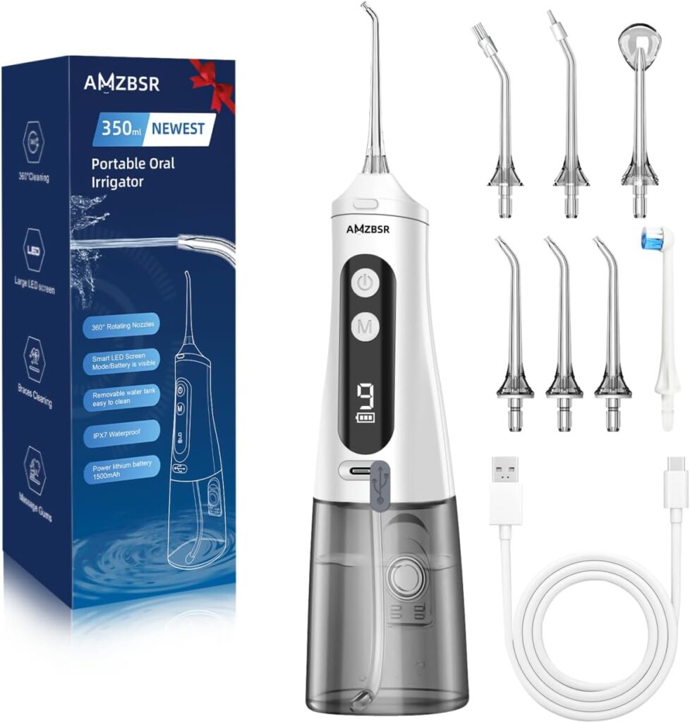 Water Dental Flosser for Teeth Cleaning,350ml 7Jet Tips 9 Modes Cordless Water flossers,Electric Rechargeable Oral Irrigator IPX7 Waterproof, Deep Cleaning 2025 Upgrded for Travel and Home -White