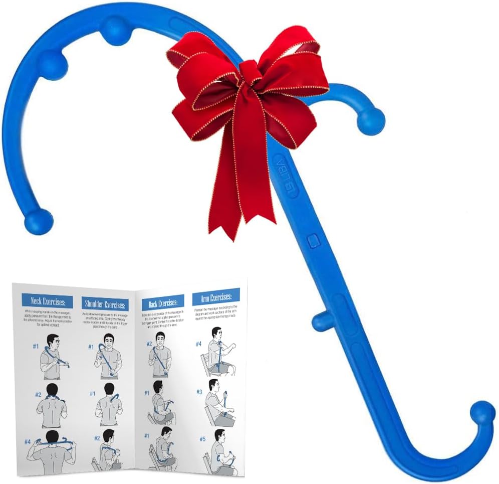 LiBa Back and Neck Massager – Trigger Point Massage Tools for Pain Relief and Manual Massage Hook Therapy Handheld Back Neck Shoulder Massager Blue – Gift for Women & Men