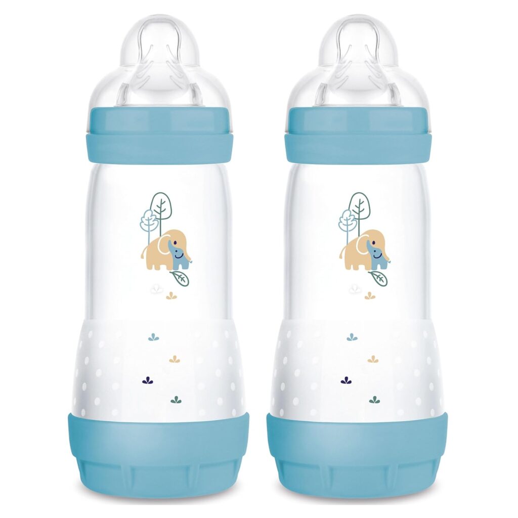 MAM 11oz Easy Start Anti-Colic Baby Bottles, Fast Flow, Breastfeeding-Like Silicone Nipple, Reduces Colic, Gas, & Reflux, Easy-to-Clean, BPA-Free, 4 Plus Months