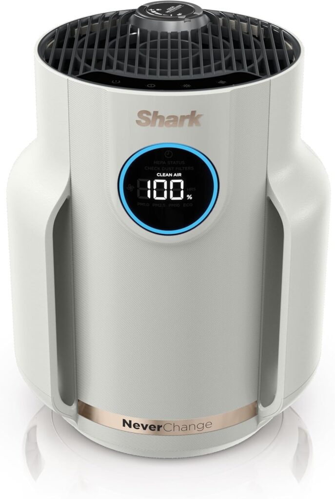 Shark Air Purifier for Home, NeverChange Compact Pro, for Bedroom, Nursery, Home Office, Dorm, HEPA-Exceeding Filter, Captures Pollutants, Pet Dander, Dust, Odor, Smoke, and More, HP072, Dove
