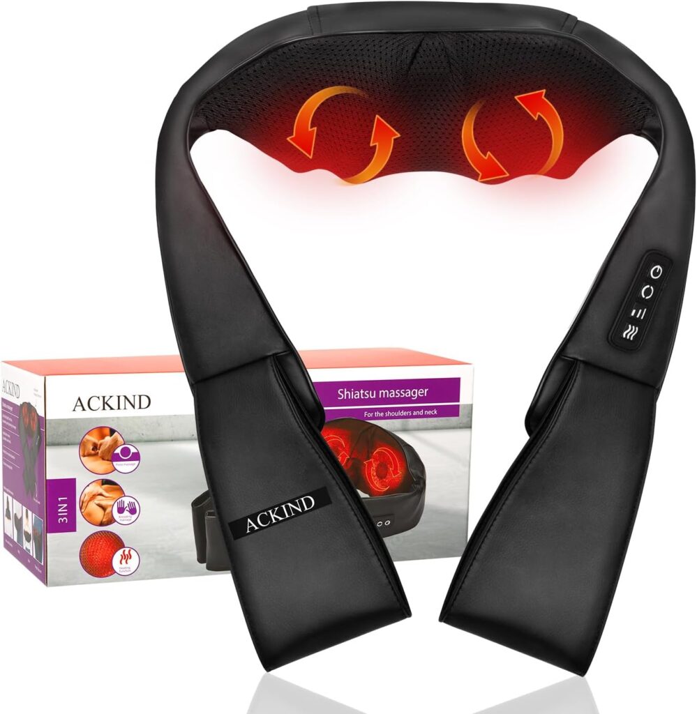 Shiatsu Neck Shoulder Massager with Heat Massage Pillow, Portable Electric Massager for Back Pain Relief, 3 Speeds & Dual-Direction, Home/Office/Car Use, Gift for Women/Men