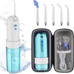 Water Dental Flosser for Teeth Cleaning and Flossing with Travel Size Case – Rechargeable Oral Irrigator, KOOVON Portable Water Flosser for Adults, IPX7 Waterproof, 5 Jet Tips & 4 Modes, Blue