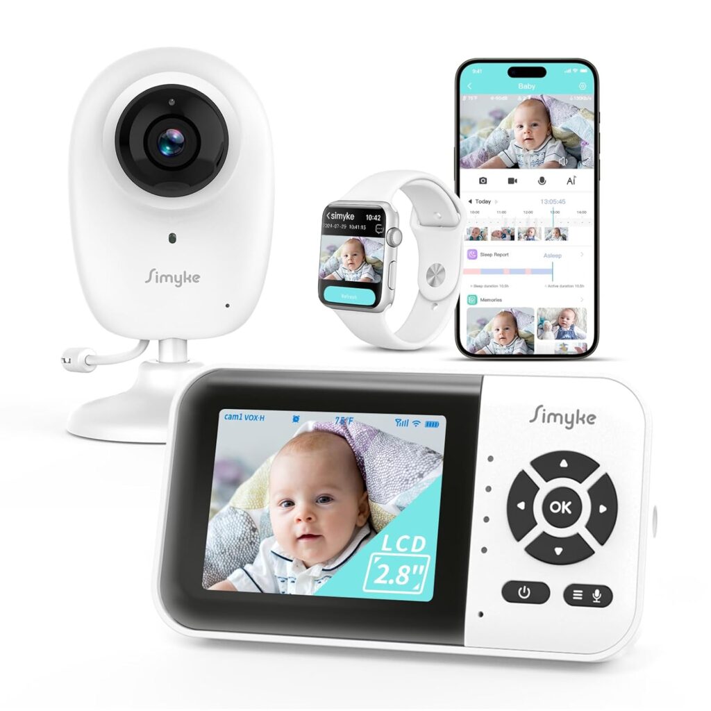 Smart Video Baby Monitor with Camera and Audio,Dual Mode,WiFi On/Off Switch,2.8inch Display,App,1080p Camera,1500ft Long Range,Night Vision,2-Way Talk,AI Baby Growth Album Function