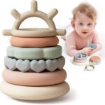 Moonkie Stacks of Circles Soft Teething Toy | Educational Learning Baby Toy | Stacking Ring Toys for Babies Boy and Girl | 7 Piece Teethers Set