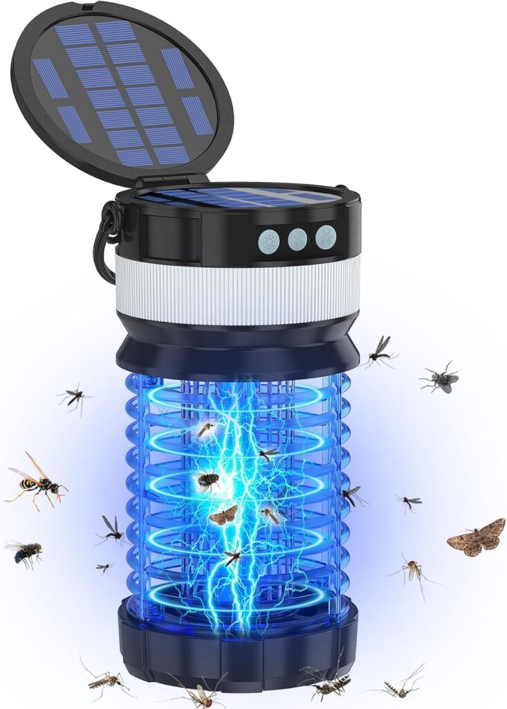 Bug Zapper Outdoor, Solar Powered Mosquito Zapper Indoor, Rechargeable & Electric & Waterproof Mosquito Killer for Outdoor/Home/Garden/Patio/Backyard/Camping