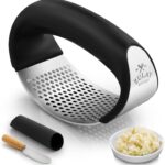 Zulay Kitchen Stainless Steel Garlic Press Rocker Set – Premium Garlic Mincer Garlic Crusher – New Innovative Garlic Crusher with Peeler and Scraper – Comfortable Grip (Black)