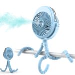 COMLIFE Misting Baby Stroller Fan, Rechargeable Battery Operated, 270° & 360° Pivoting, 50ml Portable Water Sprayer Misting Fan with Flexible Tripod Clip on Car Seat Crib Treadmill Bunk Bed