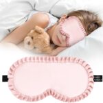 Kids Sleep Mask, 100% Real Mulberry Silk Eye Mask, Sleeping Mask for Kids with Adjustable Elastic Band, Soft & Light Blocking Eye Cover Gift for Boys Girls Teens Age 5+ (Pink)
