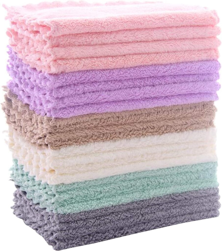 24 Pack Kitchen Dishcloths – Does Not Shed Fluff – Reusable Dish Towels, Dish cloths, Super Absorbent Coral Fleece Cleaning Cloths, Nonstick Oil Washable Fast Drying, 7 x 9 Inch (Multicolor)