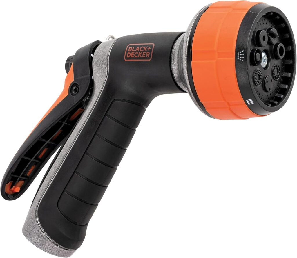 BLACK+DECKER® Dial 7 Pattern Rear Trigger Garden Hose Nozzle – Durable, Versatile, Comfortable Grip Watering BD59577