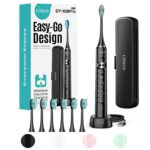 COSLUS Sonic Electric Toothbrush for Adults: 47000 VPM for Deep Cleaning & Whitening with Travel Case – 5 Modes for Sensitive Teeth & Braces, Wireless Charging, 6 Brush Heads for Home Family, Black