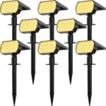 Solar Spot Lights Outdoor Waterproof IP65, 8-Pack 65-LED Solar Landscape Spotlights, 3 Lighting Modes Solar Garden Lights for Yard Pathway House Driveway (Warm White)