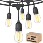 Outdoor String Lights LED 100FT Patio Lights with 32 Shatterproof S14 Dimmable Plastic Vintage Edison Bulbs and Commercial Grade Waterproof Strand Lights String for Porch Market Cafe String Lights