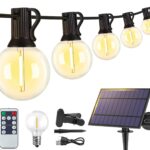 25FT Solar String Lights Outdoor with Remote, Waterproof Dimmable 3 Modes Patio Lights with 10+1 LED Shatterproof G40 Bulbs for Backyard-Black
