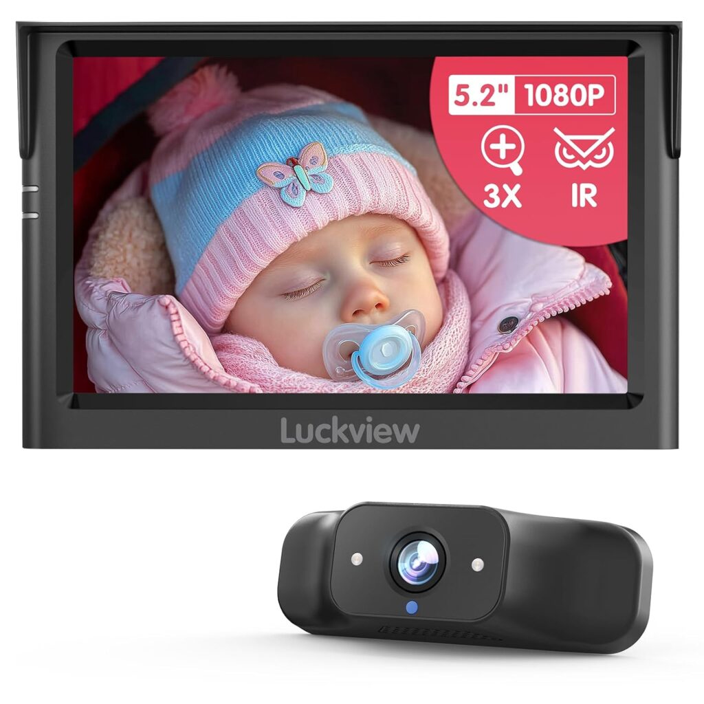 BM1 Baby Car Camera for Back Seat & Pet Monitoring, 5” 1080P Monitor with IR Night Vision, 3X Zoom, Crystal Clear View, Easy 5-Min Wired Installation for Peace of Mind