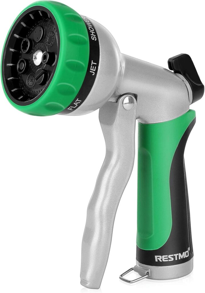 RESTMO Garden Hose Nozzle, Heavy Duty Metal Water Hose Nozzle with 7 Adjustable Spray Patterns, High Pressure Hand Sprayer with Flow Control for Watering Plants & Lawns, Washing Cars & Pets