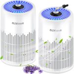 2 Pack ZXBEER Air Purifiers for Home Bedroom H13 True HEPA Air Filter, 20dB Small Air Purifier with 360° Air Inlet, Remote Control Nightlight Timer, Portable Air Purifier for Home, Living Room (White)