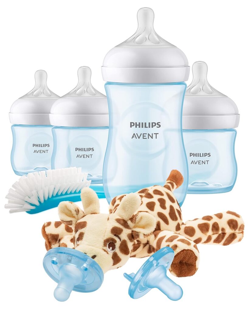 Philips Avent Natural Baby Bottle with Natural Response Nipple, Blue Baby Gift Set with Snuggle, SCD838/04