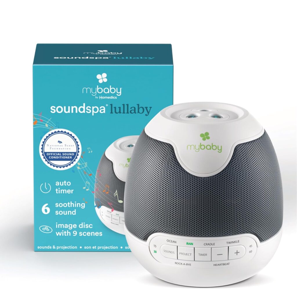 MyBaby Lullaby Sound Machine & Projector – Baby Sleep Machine Plays 6 Sounds & Lullabies, Projects Soothing Images – Auto-Off Timer, Adjustable Volume, Great for Baby Registry and Baby Shower Gifts