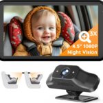 BC1 Baby Car Camera, 4.5″ 1080P HD Screen & 3X Zoom, IR Night Vision Car Baby Monitor with Adjustable Brightness, Easy Install Car Seat Camera for Babies & Pets to Drive Safely