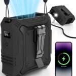 Portable Fan with 5-Speed Settings, Dual-Sided Clip on Wearable Belt Waist Fan for 8000mAh, 2 Settings including Flashlight,Travel Essential for Outdoor Camping as Power Bank