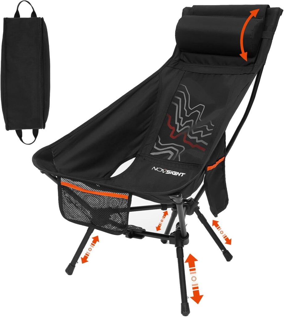 NOVSIGHT Camping Chair – High Back Lightweight Portable Camp Chairs with Headrest Breathable Backrest, Outdoor Folding Camping Chairs for Adults