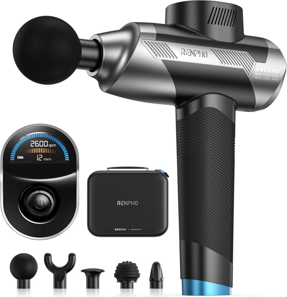 RENPHO Ascend Massage Gun Deep Tissue with 6-12mm Adjustable Amplitude, Percussion Professional Muscle Massage, Handheld Massager with Portable Carry Case for Athletes & Home Use, Color Display