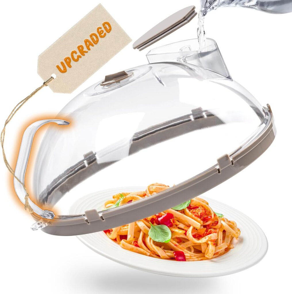 Microwave Splatter Cover for Food, Upgraded Microwave Cover with Water Steamer, Integrated Handle, Plate Covers, Splatter Guard, Cookware Lid, House Essentials for Gift, 10 Inch