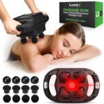 Lunix LX25 4-Head Professional Deep Tissue Massage Gun with 660nm and 850nm Infrared Light, Chiropractic Massager, Body Sport Vibrating Back Massager Machine for Pain Relief