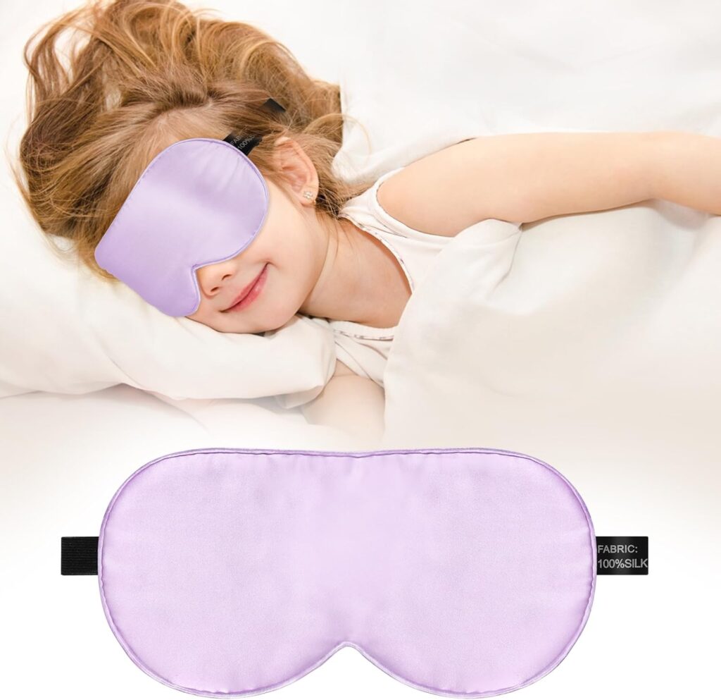 Kids Sleep Mask Eye Cover, 100% Real Natural Pure Silk Eye Mask with Adjustable Strap, Blindfold Kids Eye Mask for Sleeping, Eye Shade for Boys Girls and Adult, Pressure-Free Comfort (Purple)