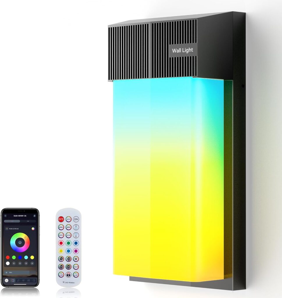 Smart Outdoor Wall Light, RGBWW LED Porch Light with 30 Scene Modes, 1500LM, IP65 Waterproof, DIY Color-Changing Wall Lamp for Garden, Patio, Christmas and Holiday Decorations – 1 Pack