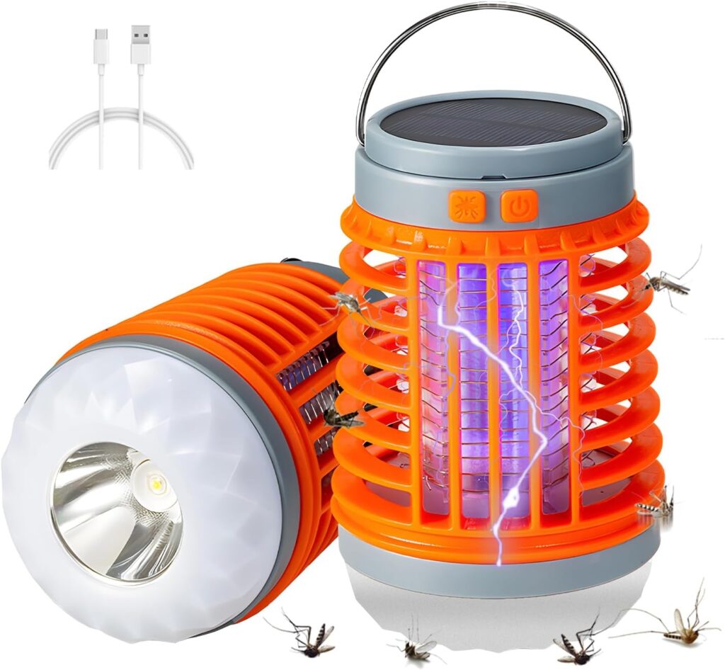 Mozz Guard Mosquito Zapper 2025, New Solar Outdoor Waterproof Mosquito Lamp, Portable Suitable for Home Garden, Camping, Picnic (Orange-1Pc)