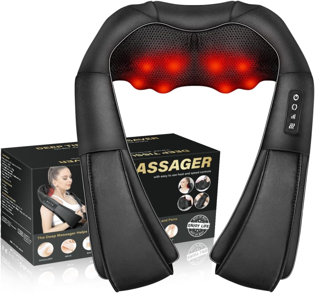 Shiatsu Neck Massager, Electric Neck and Back Massager with Heat, 3D Kneading Massage Pillow for Back, Shoulder, Muscle Pain Relief, Office & Home & Car Use, Fits for Parents