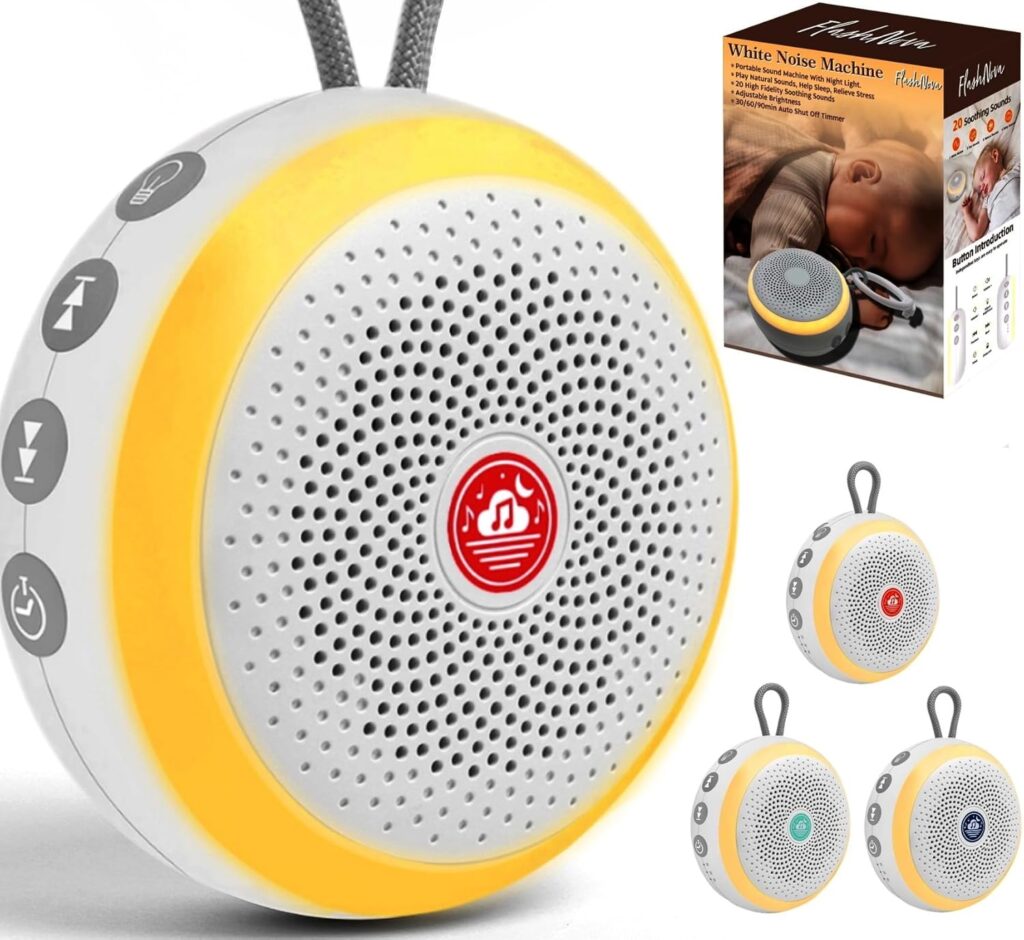 FlashNova White Noise Machine – Baby Sound Machine with Night Light, USB Rechargeable, 20 Calming Tracks, Lullabies & Rain Sounds | Music Box for Newborns, Infants & Kids | Soothing Sleep Sounds