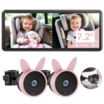 BV3PRO 7.2″ 1080P HD Dual Camera Car Baby Monitor for 2 Kids, IR Night Vision, Easy Installation, Brightness Adjustment, Car Seat Camera, Ideal Gift for Girls and Pets Monitoring