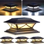 PASAMIC Solar Post Cap Lights 4 Pack, Solar Post Lights Outdoor Waterproof with 2 Color Modes, IP44 Deck Solar Powered for 4×4, 5×5, 6×6 Vinyl/Wooden Posts, Decorate Deck, Patio, Porch, Fence