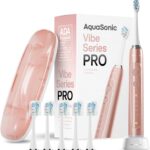 Aquasonic Vibe Series PRO – Ultra-Whitening Electric Toothbrush – 5 Modes & Smart Timers – Premium Travel Case & 6 Proflex Brush Heads – ADA Accepted Toothbrush (Rose Gold)